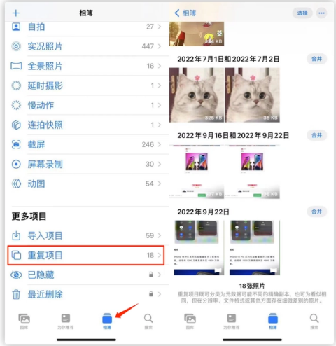 黄埔苹果手机维修分享iOS 16 中相册重复项目功能使用方法 