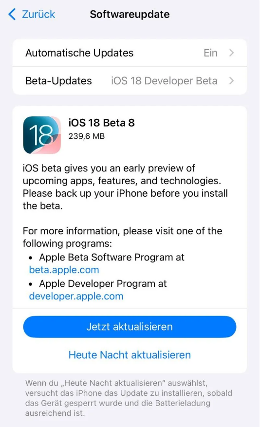 黄埔苹果手机维修分享苹果 iOS / iPadOS 18 开发者预览版 Beta 8 发布 